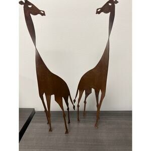 Vintage David Lesser Signed Steel Giraffe Sculptures, Set of 2, 15.5" Tall, USA